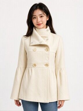 Madison Code Red Ivory Wool Blend Peplum Coat Jacket Size Small